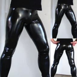 Men's PU Leather Classic Oily Shiny Legging Wet Look Sexy Skinny Pouch Pants Seamless Trousers Clubwear Solid Color Male Tight