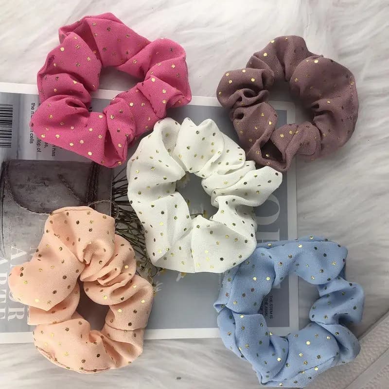 5PCS Gold Dot Fabric Hair Loop Hair Scrunchies Hair Bands Scrunchy Hair Ties Ropes Ponytail Holder for Women or Girls