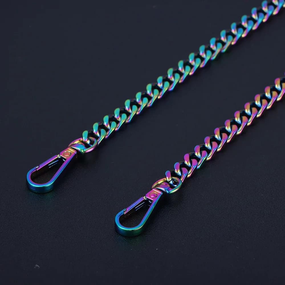 Rainbow Purse Chain Straps, Flat Chain Strap Replacement Colorful Chain Strap Handbag Accessories for Crossbody Shoulder Bag