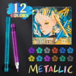 12 Colors Metallic Markers Pens Silver Gold Paint Pens for Black Paper, Glass, Rock Painting, Halloween Pumpkin Scrapbook Album