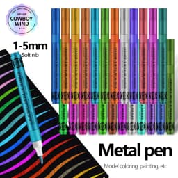 12 Colors Metallic Markers Pens Silver Gold Paint Pens for Black Paper, Glass, Rock Painting, Halloween Pumpkin Scrapbook Album