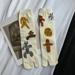 Colorful Cartoon Combed Cotton Women's Two Toe Socks Grapes Waves Carp Japanese Harajuku Funny Cute Sandals Tabi Socks Sokken