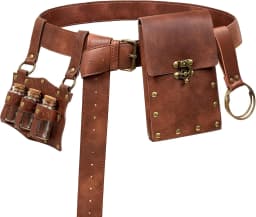 Vintage Renaissance Festival PU Leather Belt Waist Bag with Pouch and Potion Bottle Holder Halloween Witch Cosplay Set