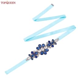 TOPQUEEN Handmade Wedding Belt Navy Blue Stone Floral Design Bridal Ribbon Belt Wedding Accessories Bridesmaid Sash S45-ML