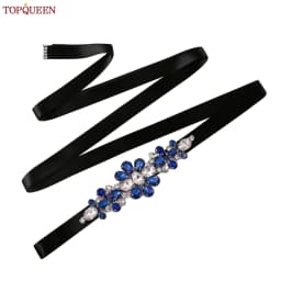 TOPQUEEN Handmade Wedding Belt Navy Blue Stone Floral Design Bridal Ribbon Belt Wedding Accessories Bridesmaid Sash S45-ML