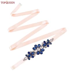 TOPQUEEN Handmade Wedding Belt Navy Blue Stone Floral Design Bridal Ribbon Belt Wedding Accessories Bridesmaid Sash S45-ML