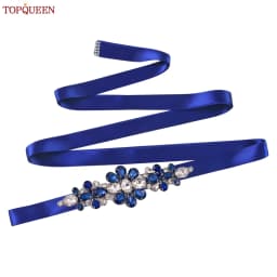TOPQUEEN Handmade Wedding Belt Navy Blue Stone Floral Design Bridal Ribbon Belt Wedding Accessories Bridesmaid Sash S45-ML