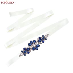TOPQUEEN Handmade Wedding Belt Navy Blue Stone Floral Design Bridal Ribbon Belt Wedding Accessories Bridesmaid Sash S45-ML