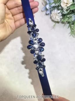 TOPQUEEN Handmade Wedding Belt Navy Blue Stone Floral Design Bridal Ribbon Belt Wedding Accessories Bridesmaid Sash S45-ML