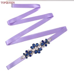 TOPQUEEN Handmade Wedding Belt Navy Blue Stone Floral Design Bridal Ribbon Belt Wedding Accessories Bridesmaid Sash S45-ML