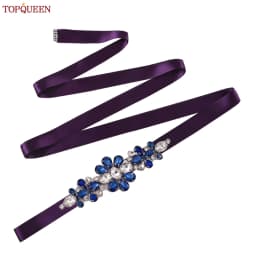 TOPQUEEN Handmade Wedding Belt Navy Blue Stone Floral Design Bridal Ribbon Belt Wedding Accessories Bridesmaid Sash S45-ML