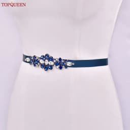 TOPQUEEN Handmade Wedding Belt Navy Blue Stone Floral Design Bridal Ribbon Belt Wedding Accessories Bridesmaid Sash S45-ML