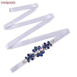 TOPQUEEN Handmade Wedding Belt Navy Blue Stone Floral Design Bridal Ribbon Belt Wedding Accessories Bridesmaid Sash S45-ML