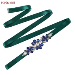 TOPQUEEN Handmade Wedding Belt Navy Blue Stone Floral Design Bridal Ribbon Belt Wedding Accessories Bridesmaid Sash S45-ML