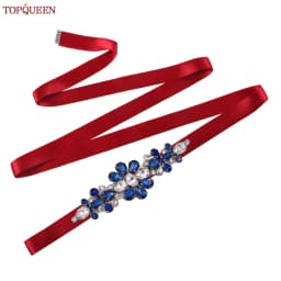 TOPQUEEN Handmade Wedding Belt Navy Blue Stone Floral Design Bridal Ribbon Belt Wedding Accessories Bridesmaid Sash S45-ML
