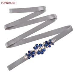 TOPQUEEN Handmade Wedding Belt Navy Blue Stone Floral Design Bridal Ribbon Belt Wedding Accessories Bridesmaid Sash S45-ML