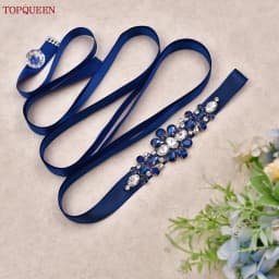 TOPQUEEN Handmade Wedding Belt Navy Blue Stone Floral Design Bridal Ribbon Belt Wedding Accessories Bridesmaid Sash S45-ML