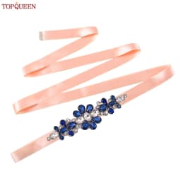 TOPQUEEN Handmade Wedding Belt Navy Blue Stone Floral Design Bridal Ribbon Belt Wedding Accessories Bridesmaid Sash S45-ML