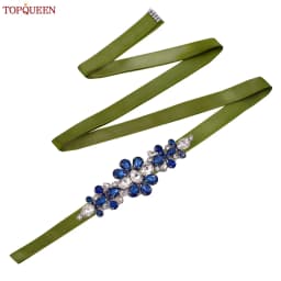 TOPQUEEN Handmade Wedding Belt Navy Blue Stone Floral Design Bridal Ribbon Belt Wedding Accessories Bridesmaid Sash S45-ML