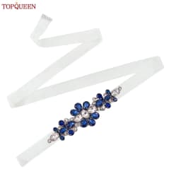 TOPQUEEN Handmade Wedding Belt Navy Blue Stone Floral Design Bridal Ribbon Belt Wedding Accessories Bridesmaid Sash S45-ML