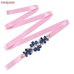 TOPQUEEN Handmade Wedding Belt Navy Blue Stone Floral Design Bridal Ribbon Belt Wedding Accessories Bridesmaid Sash S45-ML