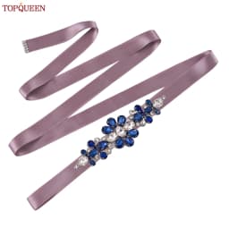 TOPQUEEN Handmade Wedding Belt Navy Blue Stone Floral Design Bridal Ribbon Belt Wedding Accessories Bridesmaid Sash S45-ML