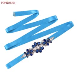 TOPQUEEN Handmade Wedding Belt Navy Blue Stone Floral Design Bridal Ribbon Belt Wedding Accessories Bridesmaid Sash S45-ML