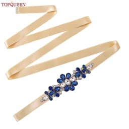 TOPQUEEN Handmade Wedding Belt Navy Blue Stone Floral Design Bridal Ribbon Belt Wedding Accessories Bridesmaid Sash S45-ML