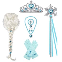 Princess Elsa Cosplay Accessories Gloves Wand Crown Jewelry Set Elsa Wig Braid For Snow Queen Princess Dress Clothes Cosplay
