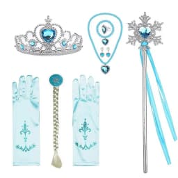Princess Elsa Cosplay Accessories Gloves Wand Crown Jewelry Set Elsa Wig Braid For Snow Queen Princess Dress Clothes Cosplay