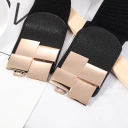 Women's Elastic Wide Waistband Classic Ladies Multicolor Square Buckle Dress Decorative Slim Stretchy Waistband