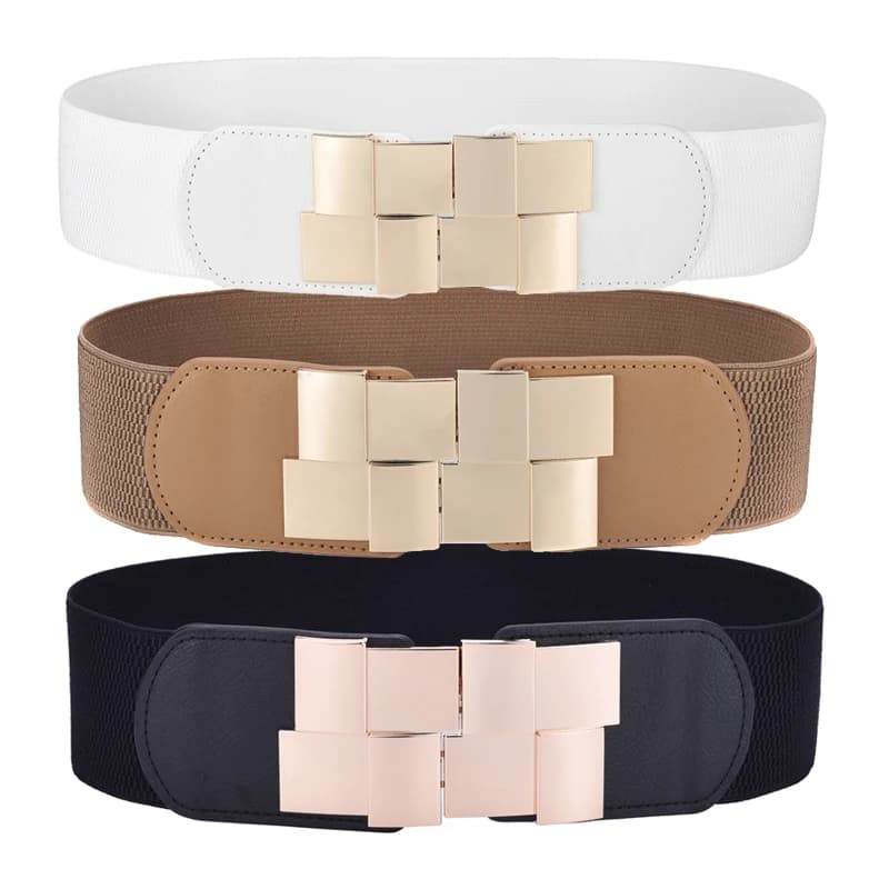 Women's Elastic Wide Waistband Classic Ladies Multicolor Square Buckle Dress Decorative Slim Stretchy Waistband