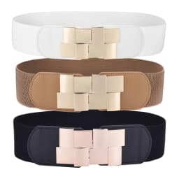Women's Elastic Wide Waistband Classic Ladies Multicolor Square Buckle Dress Decorative Slim Stretchy Waistband