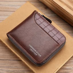 New Short Men Zipper Wallet Luxury Coin Pocket Retro Male Patchwork Purse Quality ID Card Holder Stone Pattern Wallet For Men