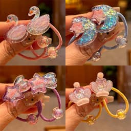 2PCS Cartoon Beaded Clouds Moon Swan Girls Lovely Elastic Hair Bands Princess Hair Accessories Children Hair Ties Baby Headwear