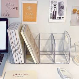 Clear Acrylic Bookends Convenient Desk Organizer with Handle Desktop Sorting Rack Divided Book Stand Study Supplies