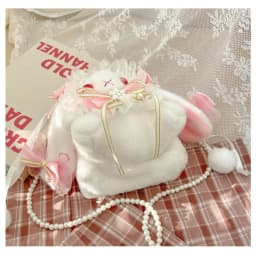 New Cute Bunny Plush Bag Lolita Element Shoulder Bag Kawaii Princess Sweet Pearl Chain Crossbody Bags Long-eared Rabbit Purse