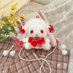 New Cute Bunny Plush Bag Lolita Element Shoulder Bag Kawaii Princess Sweet Pearl Chain Crossbody Bags Long-eared Rabbit Purse