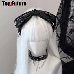 Gothic Bow Leather Harajuku Punk Zipper Pin Headbands Women Subculture Streewear Hair Band Y2K Girl Headdress Hair Accessories
