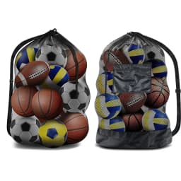 Large Mesh Ball Bag Drawstring Bag for Storage Soccer Basketball Volleyball Training Bags Black Sports Bag with Shoulder Straps