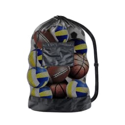 Large Mesh Ball Bag Drawstring Bag for Storage Soccer Basketball Volleyball Training Bags Black Sports Bag with Shoulder Straps