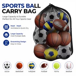 Large Mesh Ball Bag Drawstring Bag for Storage Soccer Basketball Volleyball Training Bags Black Sports Bag with Shoulder Straps