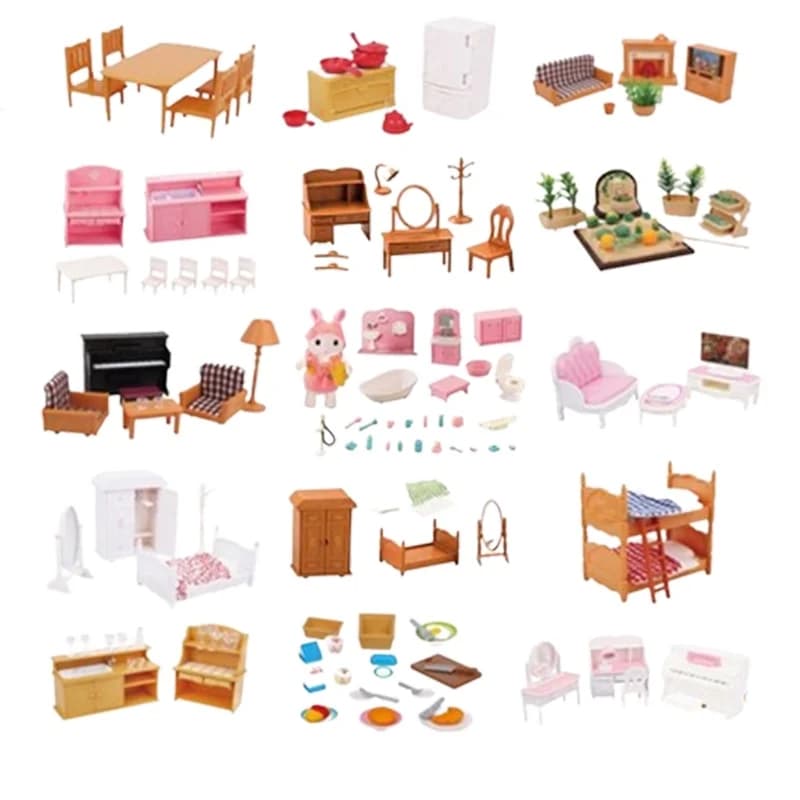1:12 Forest Family Dollhouse Furniture Montessori Miniature Doll House Kitchen Bedroom Bathroom Accessories For Girl Gifts