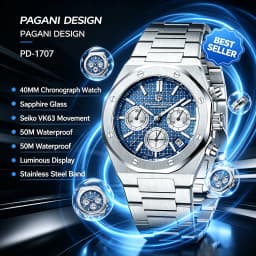Pagani Design 2026 New VK63 Men's Business Quartz Watch Sapphire Stainless Steel 20Bar Waterproof Sports Chronometer Code Watch