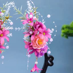 Chinese retro bridal headpiece 1 pair of pink floral tassel hair clips Wedding party performance headband Hair accessories