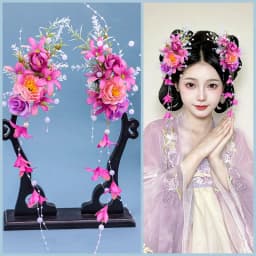 Chinese retro bridal headpiece 1 pair of pink floral tassel hair clips Wedding party performance headband Hair accessories