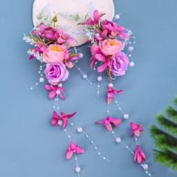 Chinese retro bridal headpiece 1 pair of pink floral tassel hair clips Wedding party performance headband Hair accessories