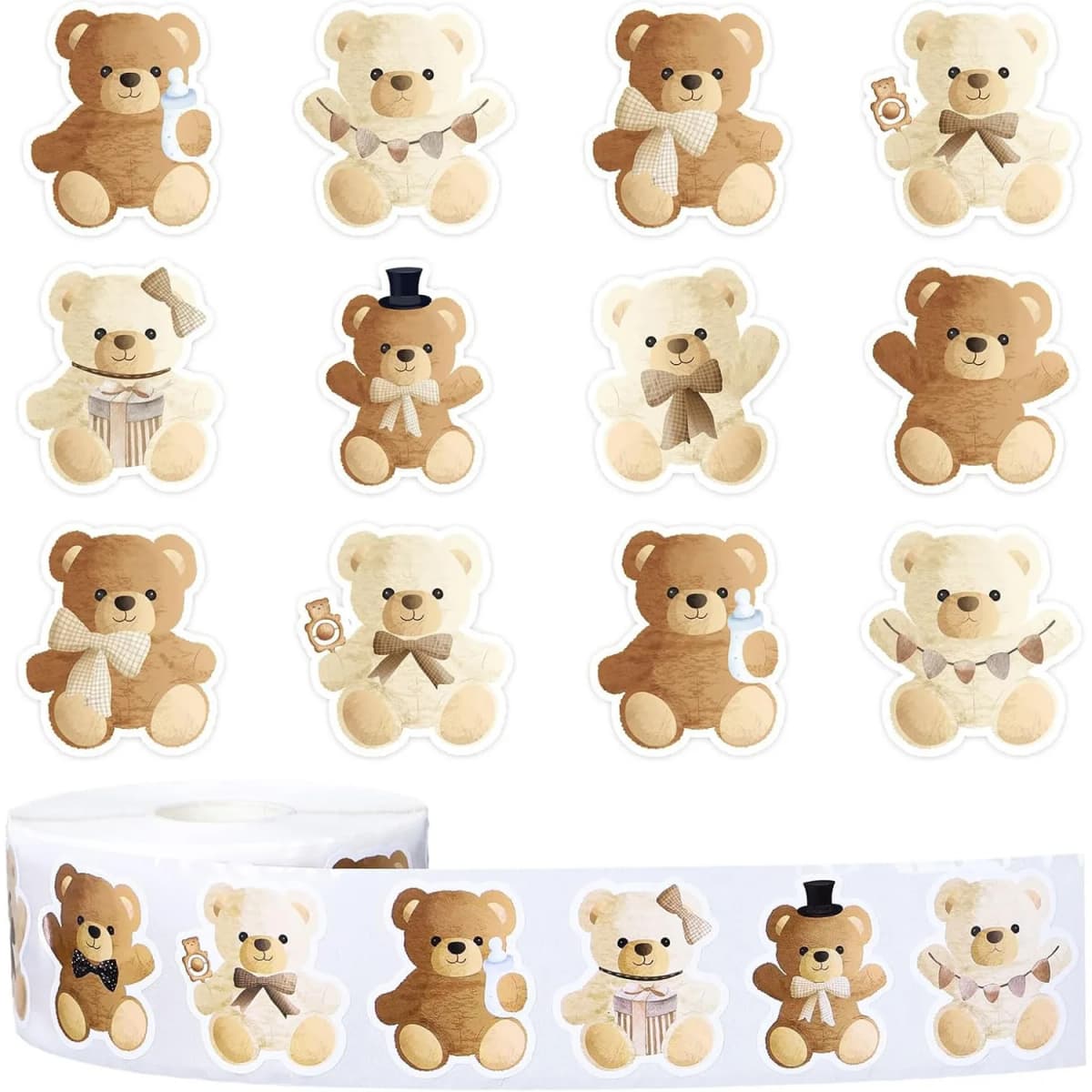 500Pcs /1 Rolls 2.5cm/1inch Plush Bear Festival Thanks Decorative Gift Box Crafts Sticker Tags Gift Box Sticker Label