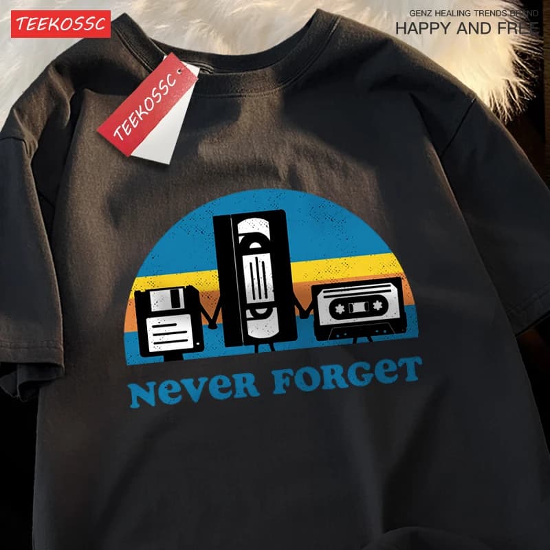 Never Forget The Old Radio Men Women T Shirts Harajuku O-Neck T-Shirts Vintage Oversize Clothing Summer Cotton Tshirts Couple