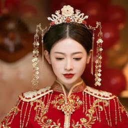 Womens Gold Plated Double Dragon With Long Tassel Hairpin Headdress